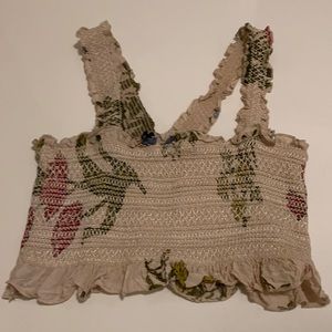 70s Style Cream Floral Print Bra Top